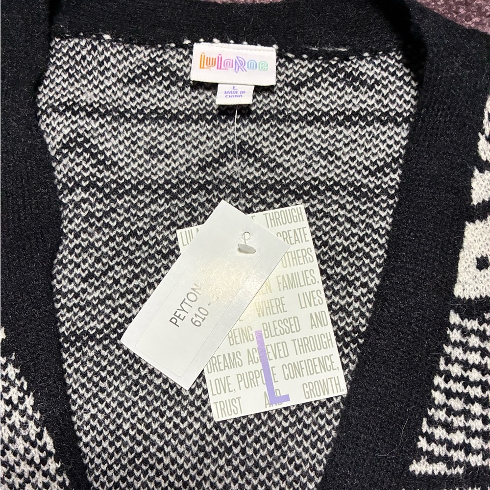 LuLaRoe  black and White Patterned Open-Front Women's Sweater Cardigan - Picture 2 of 3